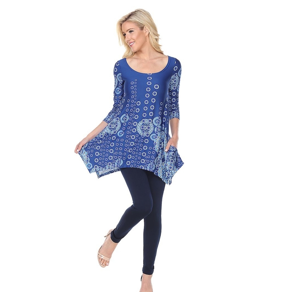 White Mark Women's Blue Circles Tunic Size 2XL W-372